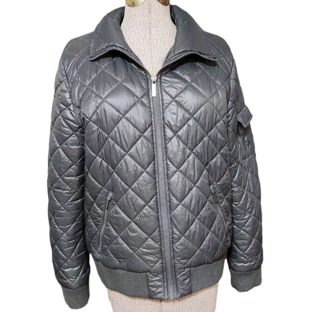 French Connection Women's Dark Gray Quilted Short Puffer Jacket Size XL Full Zip